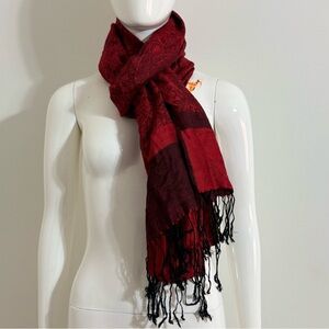 Red and Black Pashmina and Silk Scarf – Soft, Lightweight, and Elegant
